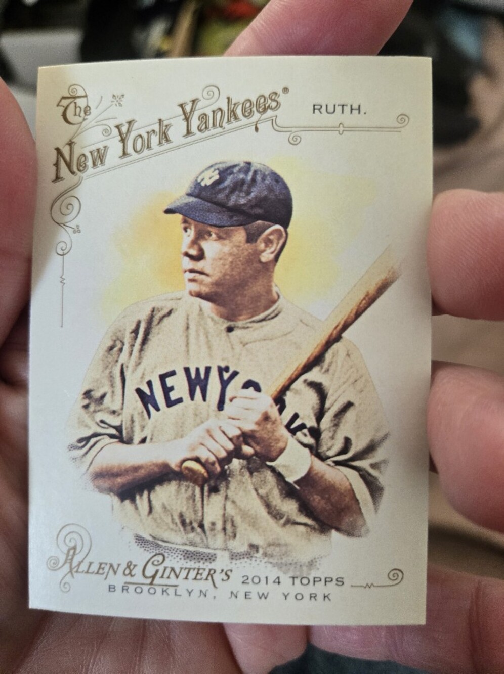 Vintage New York Baseball Player Art Print — Navy Cap & Cream Jersey Babe Ruth